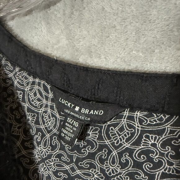 Lucky Brand Top 1X Boho V Neck Long Sleeves Black White Embroidered Whimsical - Picture 4 of 9